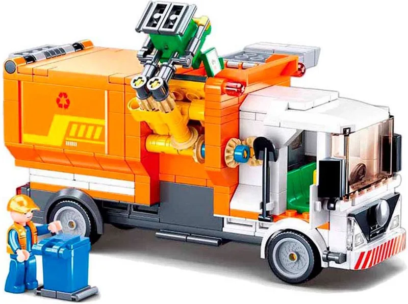 bouwspeelgoed kinderen vanaf 6 jaar – Constructiespeelgoed bouwdoos met 326 bouwstenen – M38-B1066 by Sluban in Town Vuilniswagen – product photo