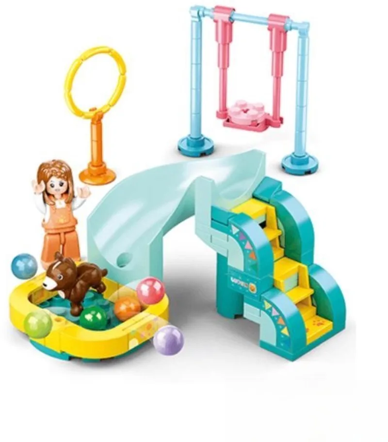 bouwspeelgoed kinderen vanaf 6 jaar – Constructiespeelgoed modelbouw dieren speelset – bouwdoos met 90 bouwstenen en 1 minifiguur – M38-B0970E von Sluban in Girls Dream Honden Speeltuin – Produktfoto
