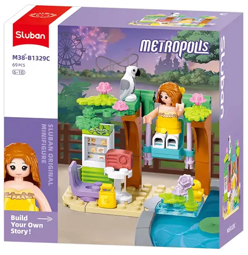 bouwspeelgoed kinderen vanaf 6 jaar - Constructiespeelgoed modelbouw - bouwdoos met 69 bouwstenen - M38-B1329C van Sluban in Metropolis Garden – productfoto