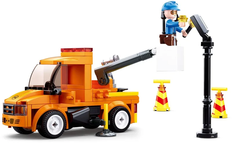 bouwspeelgoed kinderen vanaf 6 jaar – Constructiespeelgoed modelbouw – bouwdoos met 122 bouwstenen en 1 minifiguur – M38-B0781D by Sluban in Town Reparatievoertuig – product photo