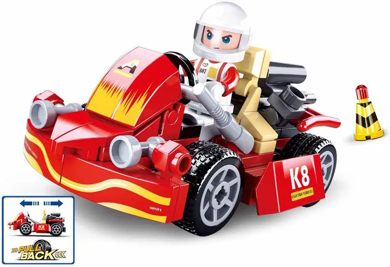bouwspeelgoed kinderen vanaf 6 jaar – Constructiespeelgoed modelbouw – bouwdoos met 89 bouwstenen en 1 minifiguur – M38-B0899 de Sluban en Town Pull Back Kart – photo du produit