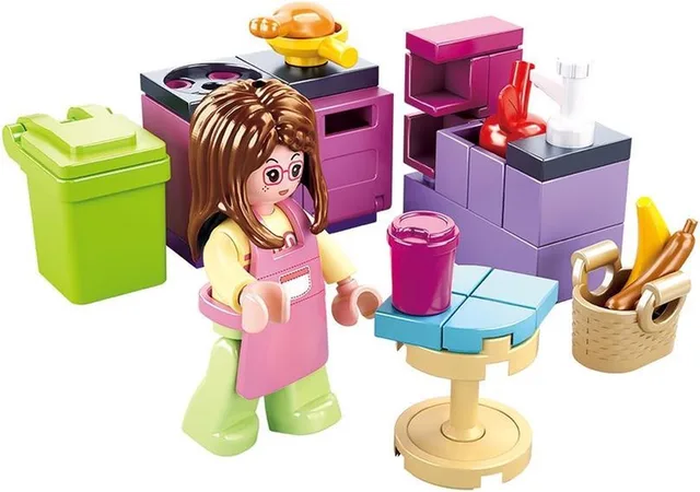 bouwspeelgoed kinderen vanaf 6 jaar – Constructiespeelgoed modelbouw keuken set – bouwdoos met 47 bouwstenen en 1 minifiguur – M38-B0800B