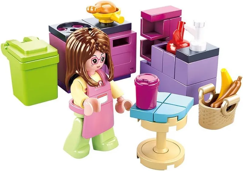 bouwspeelgoed kinderen vanaf 6 jaar – Constructiespeelgoed modelbouw keuken set – bouwdoos met 47 bouwstenen en 1 minifiguur – M38-B0800B by Sluban in Girls Dream Keuken – product photo