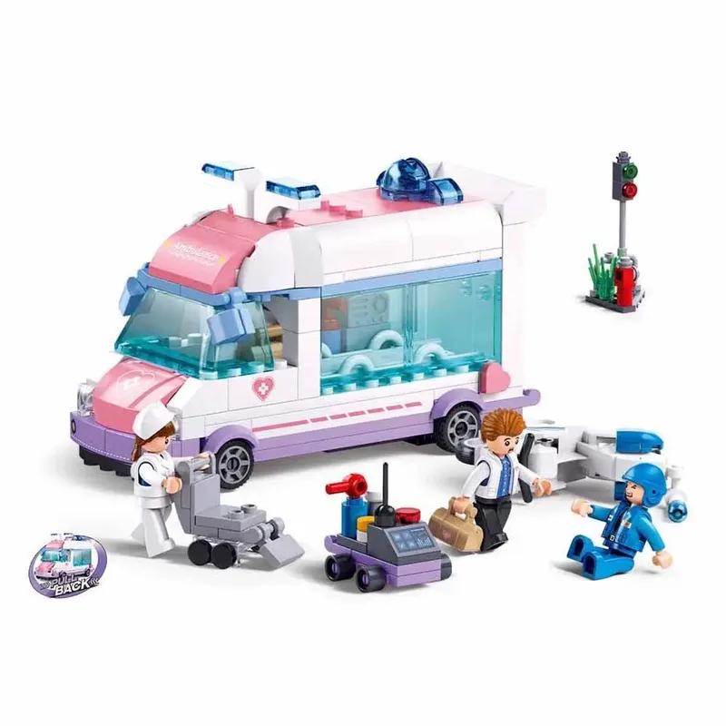 bouwspeelgoed kinderen vanaf 6 jaar – Constructiespeelgoed modelbouw – bouwdoos met 251 bouwstenen en 3 minifiguren – M38-B1213 de Sluban en Metropolis Ambulance Ziekenwagen – photo du produit