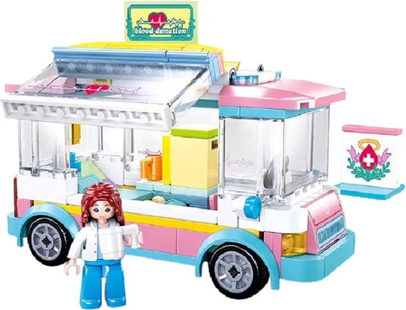 bouwspeelgoed kinderen vanaf 6 jaar – Constructiespeelgoed modelbouw ziekenwagen – bouwdoos met 195 bouwstenen en 1 minifiguur – M38-B0797 by Sluban in Girls Dream Ambulance – product photo