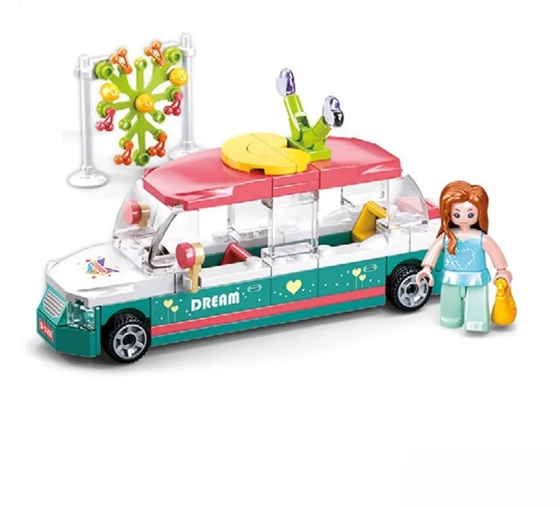bouwspeelgoed kinderen vanaf 6 jaar – Constructiespeelgoed modelbouw luxe auto – bouwdoos met 117 bouwstenen en 1 minifiguur – M38-B0921A de Sluban en Girls Dream Limousine – photo du produit