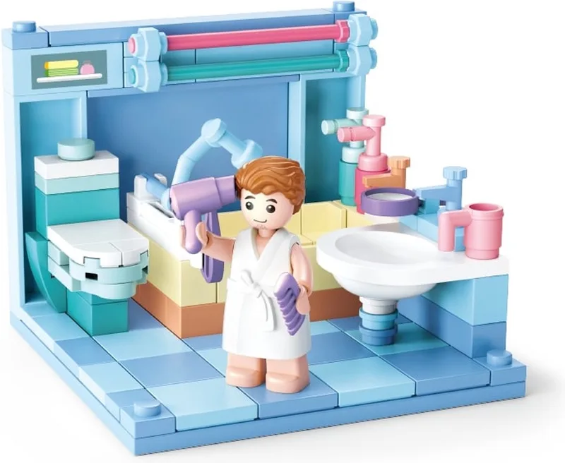 bouwspeelgoed kinderen vanaf 6 jaar – Constructiespeelgoed modelbouw mini kamer – bouwdoos met 105 bouwstenen en 1 minifiguur – M38-B0757D von Sluban in Mini Handcraft Badkamer – Produktfoto