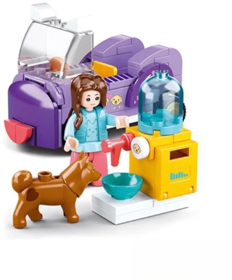 bouwspeelgoed kinderen vanaf 6 jaar – Constructiespeelgoed modelbouw dieren speelset – bouwdoos met 91 bouwstenen en 1 minifiguur – M38-B0970F von Sluban in Girls Dream Dog Feeding Area – Produktfoto