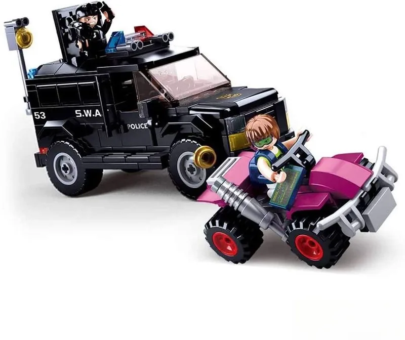 bouwspeelgoed kinderen vanaf 6 jaar – Constructiespeelgoed modelbouw – bouwdoos met 293 bouwstenen en 3 minifiguren – M38-B0653 by Sluban in ModelBricks SWAT Gepantserd Voertuig – product photo
