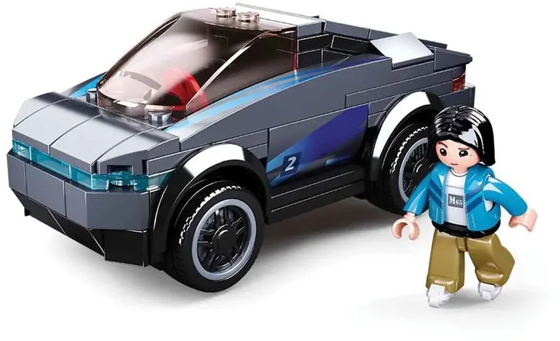 bouwspeelgoed kinderen vanaf 6 jaar – Constructiespeelgoed modelbouw – bouwdoos met 136 bouwstenen en 1 minifiguur – M38-B0901 by Sluban in Town Elektrische Auto – product photo