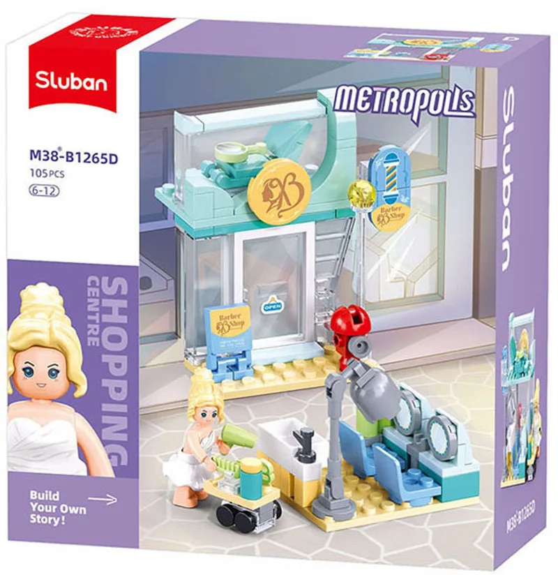 bouwspeelgoed kinderen vanaf 6 jaar - Constructiespeelgoed modelbouw - bouwdoos met 105 bouwstenen - M38-B1265D by Sluban in Metropolis Hairdresser – product photo