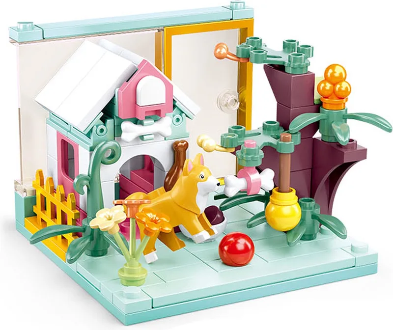 bouwspeelgoed kinderen vanaf 6 jaar – Constructiespeelgoed modelbouw dierenkamer – bouwdoos met 100 bouwstenen en 1 minifiguur – M38-B0919A von Sluban in Mini Handcraft Hondenkamer – Produktfoto