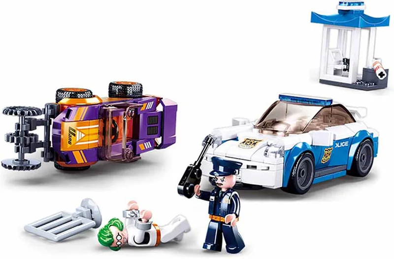 bouwspeelgoed kinderen vanaf 6 jaar – Constructiespeelgoed modelbouw politie set – bouwdoos met 264 bouwstenen en 2 minifiguren – M38-B0825 von Sluban in Politie Achtervolging met Sleepwagen – Produktfoto