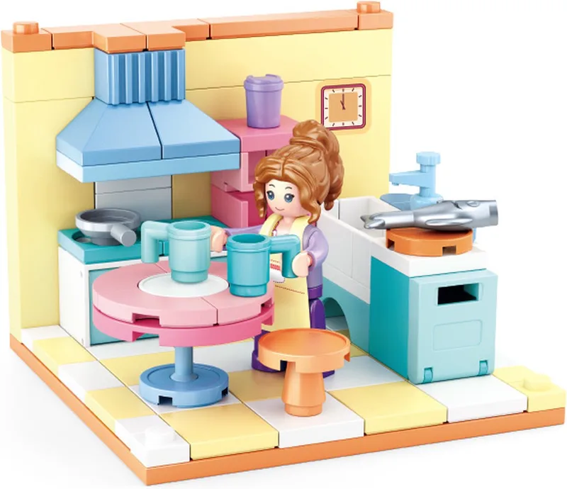 bouwspeelgoed kinderen vanaf 6 jaar – Constructiespeelgoed modelbouw mini kamer – bouwdoos met 108 bouwstenen en 1 minifiguur – M38-B0757A von Sluban in Mini Handcraft Keuken – Produktfoto