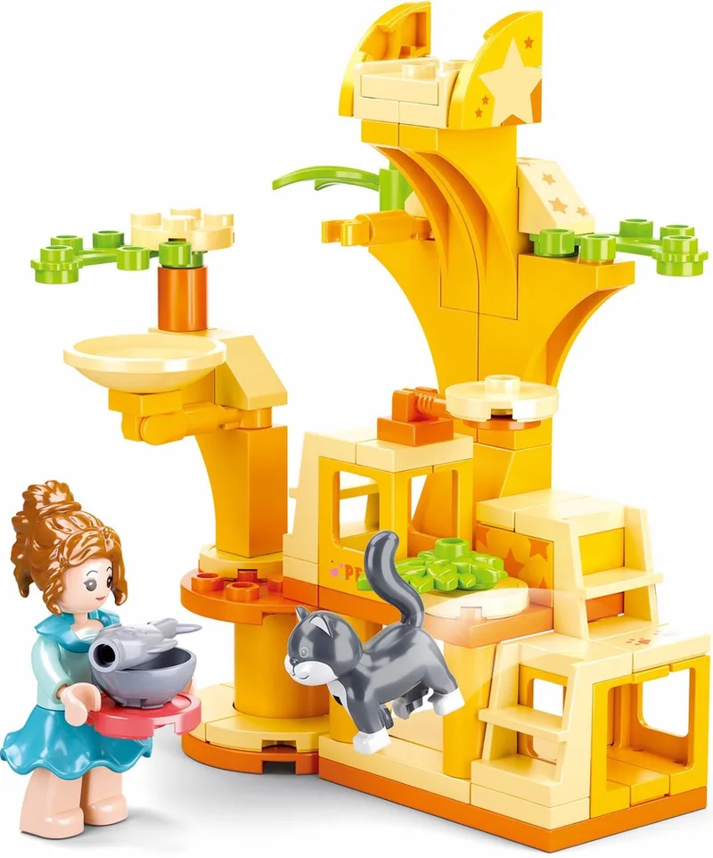 bouwspeelgoed kinderen vanaf 6 jaar – Constructiespeelgoed modelbouw dieren speelset – bouwdoos met 81 bouwstenen en 1 minifiguur – M38-B0970D by Sluban in Girls Dream Katten Speeltuin – product photo