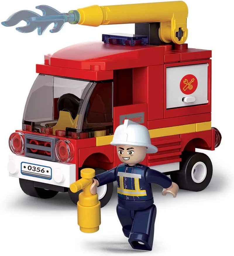bouwspeelgoed kinderen vanaf 6 jaar – Constructiespeelgoed modelbouw – bouwdoos met 75 bouwstenen en 1 minifiguur – M38-B0622C de Sluban en Brandweer Tankautospuit – photo du produit