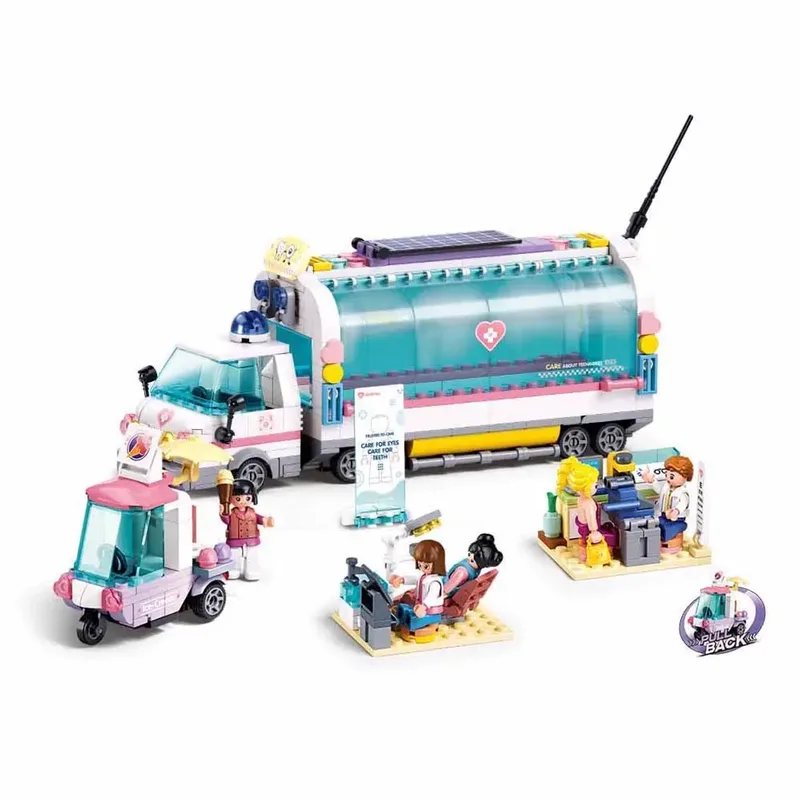 bouwspeelgoed kinderen vanaf 6 jaar – Constructiespeelgoed modelbouw noodhulp voertuig – bouwdoos met 477 bouwstenen en 5 minifiguren – M38-B1215 van Sluban in Metropolis Mobiele Ziekenwagen – productfoto