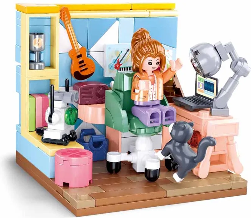 bouwspeelgoed kinderen vanaf 8 jaar – Constructiespeelgoed modelbouw studeerkamer – bouwdoos met 216 bouwstenen en 1 minifiguur – M38-B1016B by Sluban in Girls Dream Mini Handcraft Studio – product photo