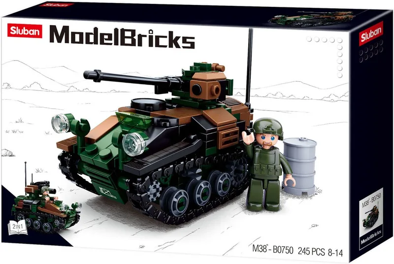 bouwspeelgoed kinderen vanaf 8 jaar – Constructiespeelgoed modelbouw – bouwdoos met 245 bouwstenen – M38-B0750 de Sluban en Small Tank Wiesel AWC – photo du produit