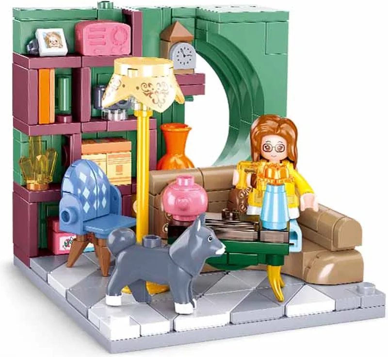 bouwspeelgoed kinderen vanaf 8 jaar – Constructiespeelgoed modelbouw – bouwdoos met 219 bouwstenen en 1 minifiguur – M38-B1016C de Sluban en Mini Handcraft Woonkamer – photo du produit