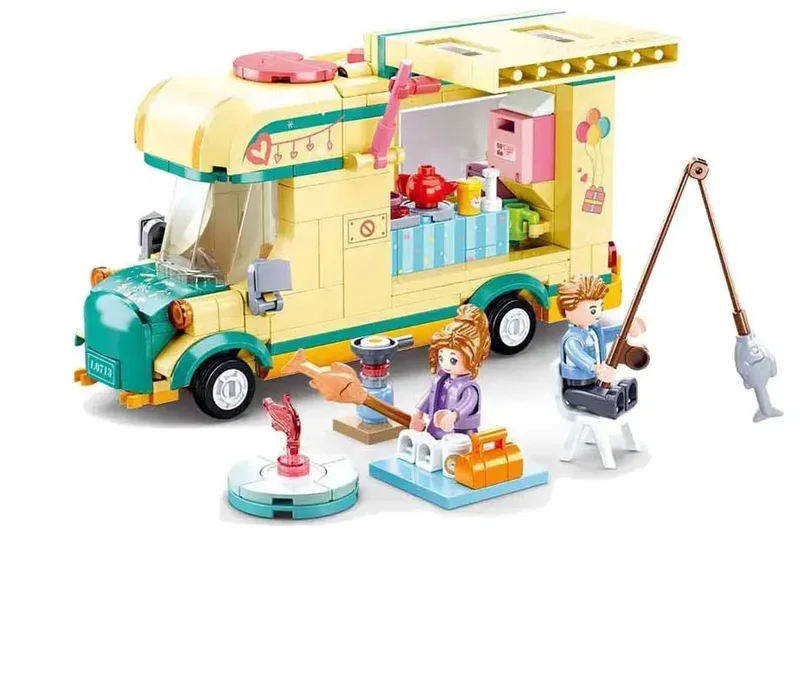 Camper / Motorhome bouwspeelgoed kinderen vanaf 6 jaar – Constructiespeelgoed modelbouw caravan met accessoires – bouwdoos met 314 bouwstenen en 2 minifiguren – M38-B0960 de Sluban en Multi – photo du produit