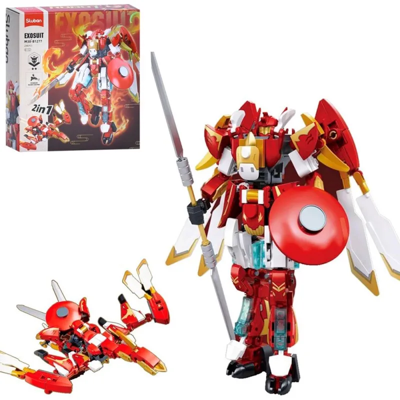 Exosuit Robot Red Phoenix bouwspeelgoed 2in1 actiefiguur - Constructiespeelgoed - bouwset met 248 bouwstenen - M38-B1277 - vanaf 6 jaar van Sluban in 2 in 1 Robot Phoenix – productfoto
