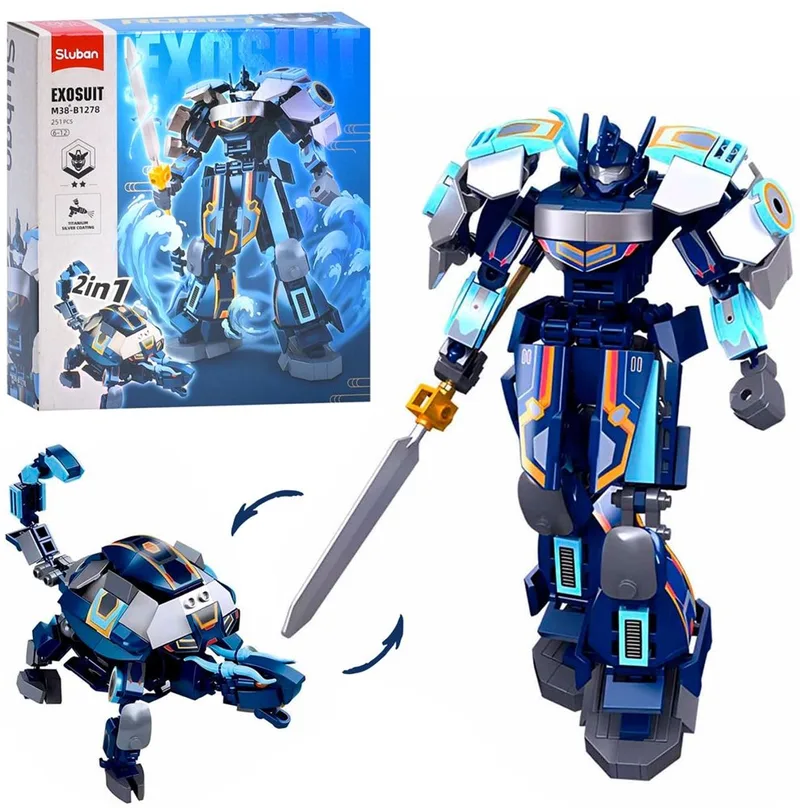 Exosuit Robot Sea Turtle bouwspeelgoed 2in1 actiefiguur schildpad - Constructiespeelgoed - bouwset met 251 bouwstenen - M38-B1278 - vanaf 6 jaar van Sluban in 2 in 1 Robot Turtle – productfoto