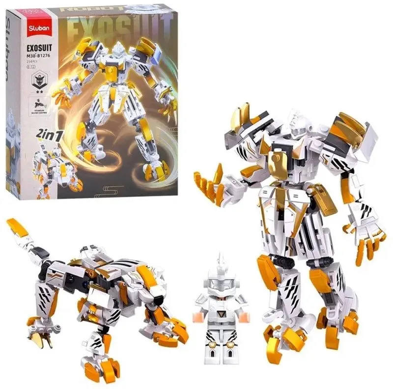 Exosuit Robot Tiger White bouwspeelgoed 2in1 actiefiguur Tijger - Constructiespeelgoed - bouwset met 254 bouwstenen - M38-B1276 - vanaf 6 jaar de Sluban en 2 in 1 Robot Tiger – photo du produit