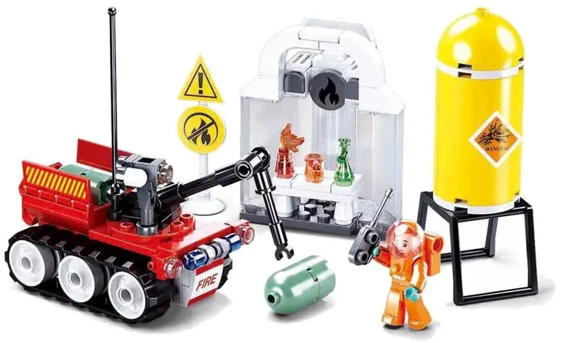 Fire bouwspeelgoed kinderen vanaf 6 jaar – Constructiespeelgoed modelbouw brandweer robot – bouwdoos met 130 bouwstenen en 1 minifiguur – M38-B0963 van Sluban in Robot Drill – productfoto