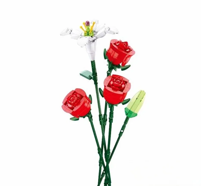 Flowers Bloemen bouwspeelgoed kunstbloemen decoratie - Botanical Flowers - bouwset voor volwassenen en kinderen bouwdoos met 267 bouwstenen – M38-B1121B von Sluban in Rozenboeket – Produktfoto