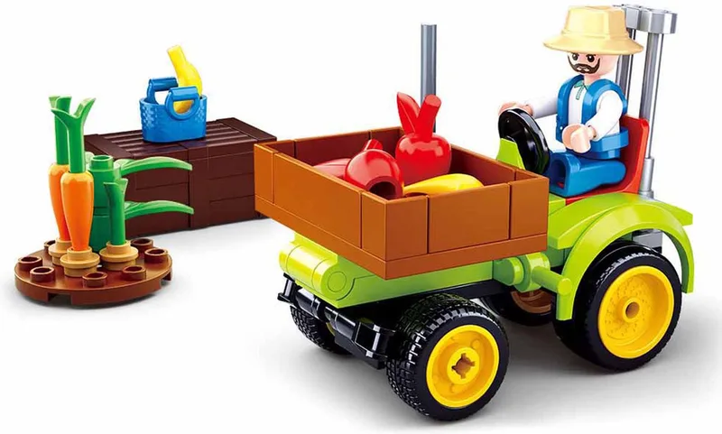 Fruit tractor bouwspeelgoed kinderen vanaf 6 jaar – Constructiespeelgoed modelbouw – bouwdoos met 80 bouwstenen – M38-B0776 by Sluban in Multicolor – product photo