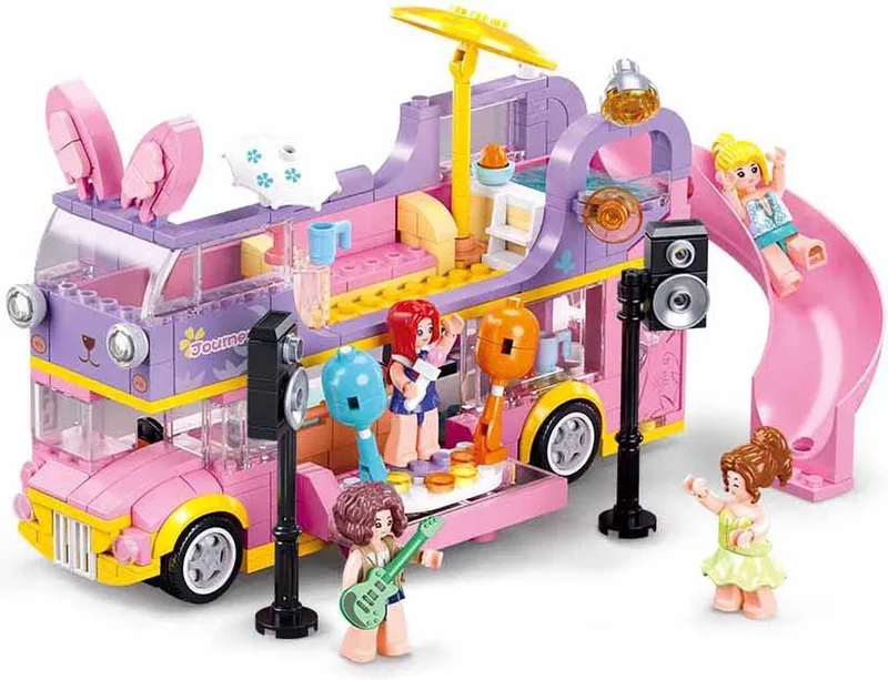 Girl's Dream Popmuziek dubbeldekker bouwspeelgoed kinderen vanaf 8 jaar - Constructiespeelgoed modelbouw - bouwdoos met 412 bouwstenen - M38-B1165 van Sluban in Girls Dream Popmuziek Dubbeldekker – productfoto