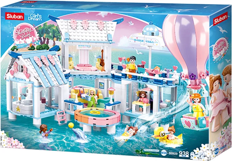Girl's Dream Zwembadvilla bouwspeelgoed kinderen vanaf 6 jaar - Constructiespeelgoed modelbouw - bouwdoos met 938 bouwstenen - M38-B0929 de Sluban en Girls Dream Zwembadvilla – photo du produit