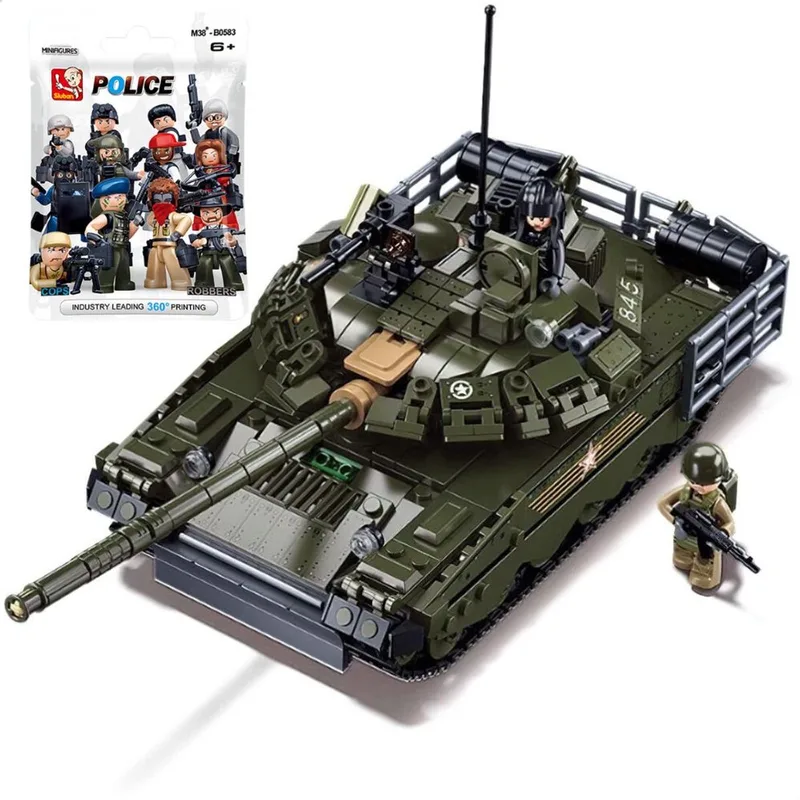 Hoofdgevechtstank bouwset incl. extra minifigures | WW2 Army | City leger bouwpakketten | Classic creator modelbouw | Technische ideas speelgoed voor kinderen & volwassenen | 798 bouwstenen van Sluban in WWII – T-80 gevechtstank, 798 bouwstenen – productfoto