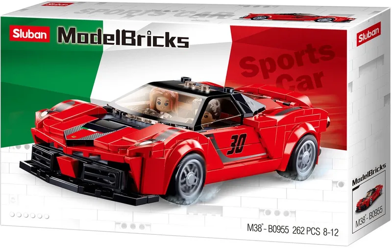 Italiaanse Sportauto bouwspeelgoed kinderen vanaf 8 jaar - Constructiespeelgoed modelbouw - bouwdoos met 262 bouwstenen - M38-B0955 de Sluban en Italiaanse sportwagen rood – photo du produit