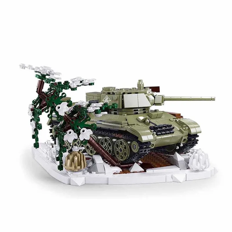 M38-B7072 - T34S RC Medium Tank bouwset | WW2 Army auto constructie modelbouw | Educatief militair & leger speelgoed bouwpakketten voor kinderen & volwassenen | Incl. Radiografisch bestuurbare remote & minifigure | Bouwdoos met 873 bouwstenen van Sluban in WWII – Tank Sovijet RC control, 814 bouwstenen – productfoto