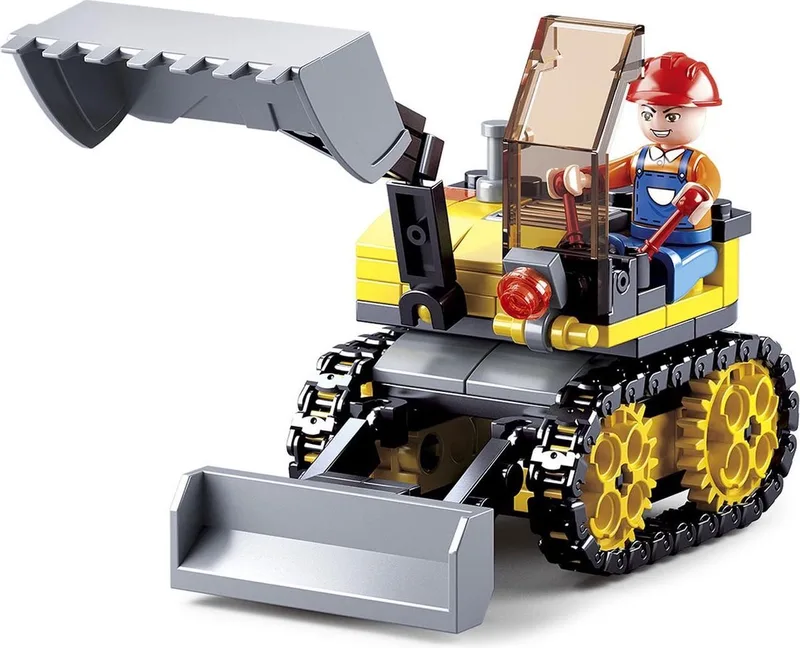 Mini Excavator bouwspeelgoed kinderen vanaf 6 jaar – Constructiespeelgoed modelbouw – bouwdoos met 132 bouwstenen – M38-B0377C by Sluban in Town Graafmachine – product photo