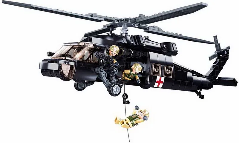 ModelBricks Army Medical Black Hawk helikopter bouwspeelgoed – Constructiespeelgoed – bouwset met 692 bouwstenen – M38‑B1012 – vanaf 8 jaar de Sluban en Helikopter Black Hawk Army Medical – photo du produit