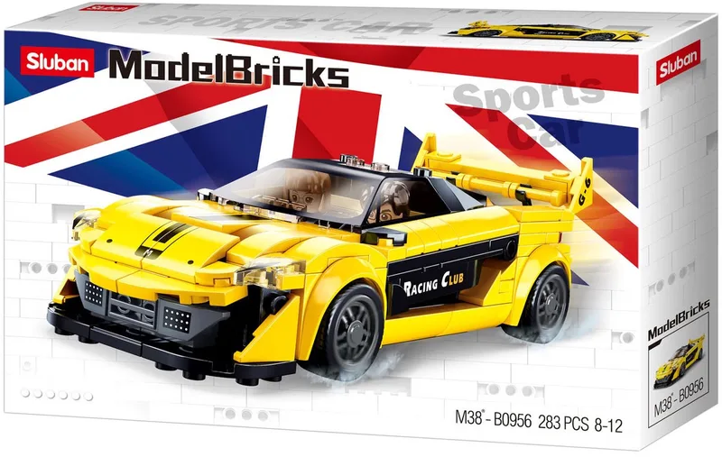 ModelBricks Engelse Sportwagen bouwspeelgoed kinderen vanaf 8 jaar - Constructiespeelgoed modelbouw - bouwdoos met 283 bouwstenen - M38-B0956 by Sluban in Engelse sportwagen geel – product photo