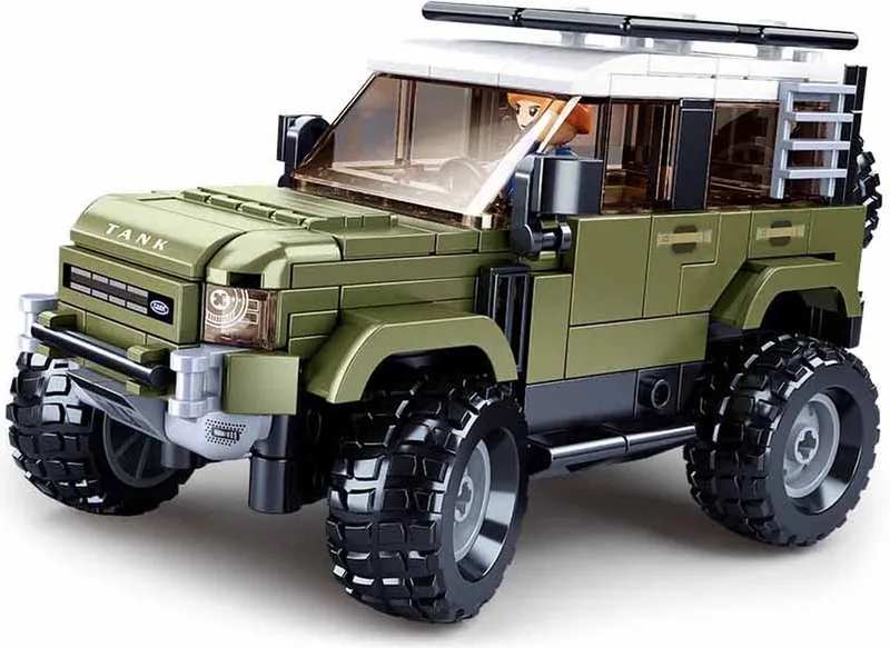 ModelBricks Engelse SUV Auto Jeep bouwspeelgoed kinderen vanaf 8 jaar - Constructiespeelgoed modelbouw - bouwdoos met 317 bouwstenen - M38-B1015 by Sluban in Groen – product photo