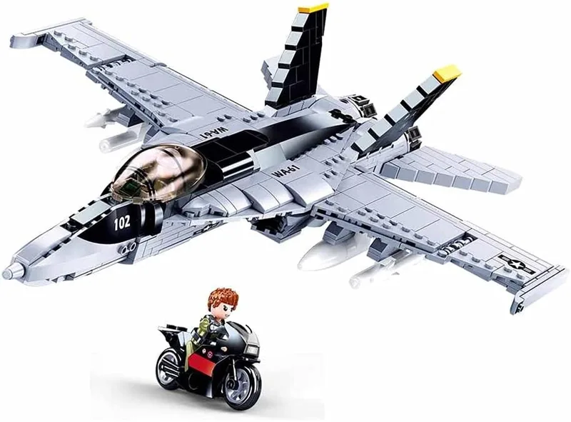 ModelBricks F-18 Bumblebee Fighter Straaljager vliegtuig bouwspeelgoed - Constructiespeelgoed modelbouw - bouwdoos met 682 bouwstenen - M38-B0928 vanaf 10 jaar by Sluban in Vliegtuig F-18 Bumblebee – product photo