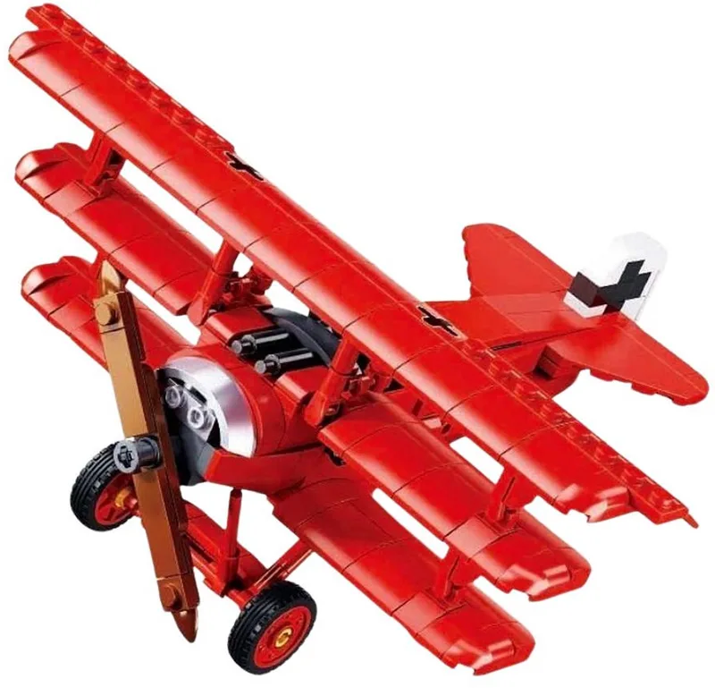 ModelBricks Fokker DR‑1S vliegtuig bouwspeelgoed kinderen vanaf 8 jaar – Constructiespeelgoed modelbouw – bouwdoos met 281 bouwstenen – M38-B1292 van Sluban in WWI Vliegtuig Fokker DR-1S – productfoto