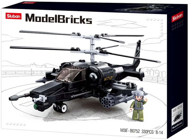 ModelBricks Gevechtshelikopter bouwspeelgoed – Constructiespeelgoed – bouwset met 330 bouwstenen – M38-B0752 – vanaf 8 jaar van Sluban in Helikopter Kamov Ka‑50 – productfoto