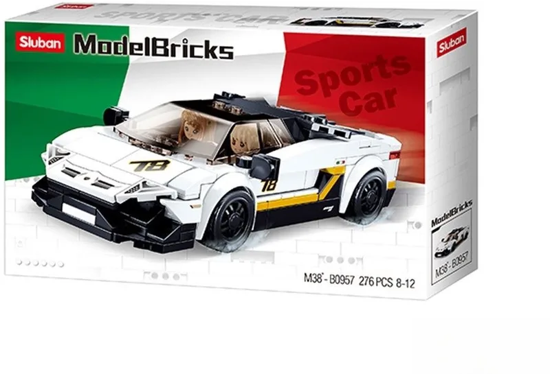 ModelBricks Italiaanse Sportwagen bouwspeelgoed kinderen vanaf 8 jaar - Constructiespeelgoed modelbouw - bouwdoos met 276 bouwstenen - M38-B0957 van Sluban in Italiaanse sportwagen wit – productfoto