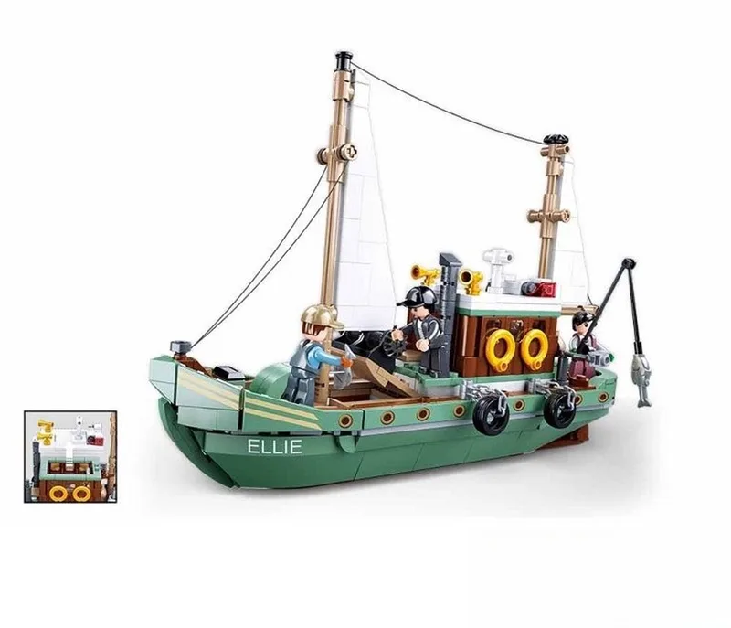 ModelBricks Vissersboot Ellie bouwspeelgoed kinderen vanaf 8 jaar – Constructiespeelgoed modelbouw vissersboot – bouwdoos met 610 bouwstenen en 3 minifiguren – M38-B1119 by Sluban in Vissersboot – product photo