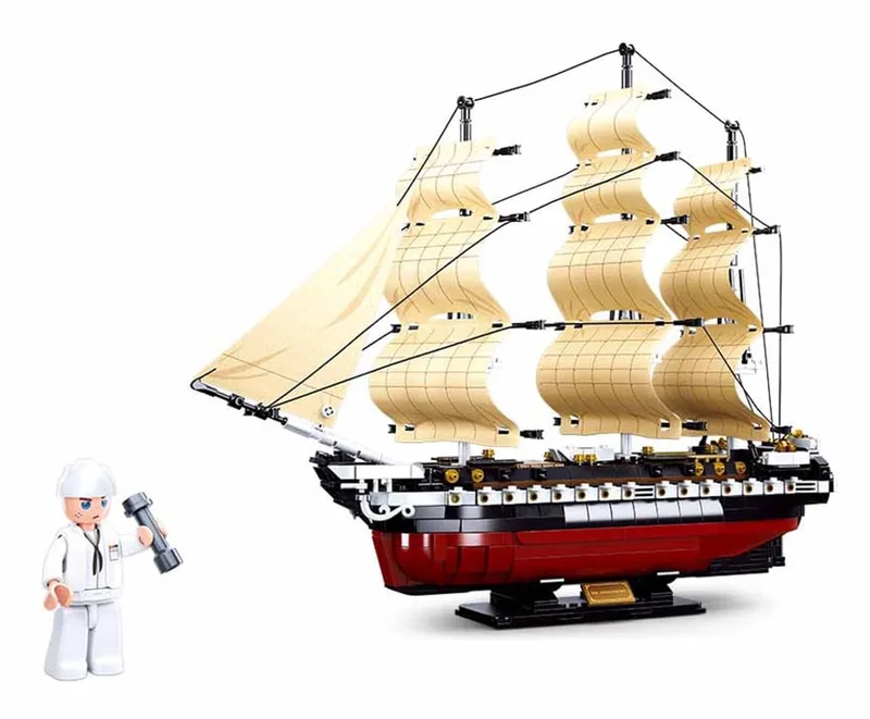 ModelBricks zeilschip bouwset boot modelbouw bouwpakket voor kinderen & volwassenen vanaf 12 jaar - Bouwdoos met 1118 bouwstenen M38-B0836 von Sluban in USS Constitution Frigate – Produktfoto