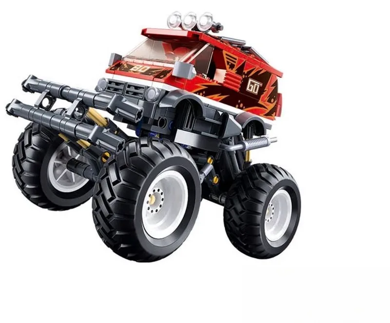 PowerBricks Bigfoot Pullbackaandrijving Off-Road Go bouwspeelgoed – Constructiespeelgoed voertuig modelbouw – bouwdoos met 261 bouwstenen – M38-B1159 – vanaf 6 jaar van Sluban in Rood – productfoto