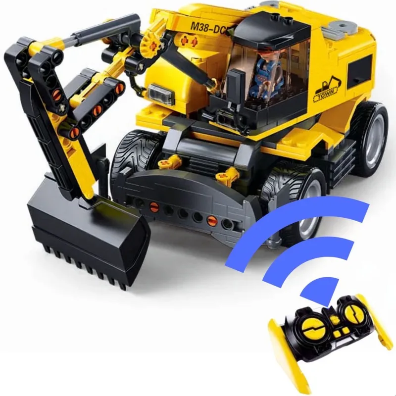 PowerBricks E7 Graafmachine op wielen RC Graafvoertuig bouwspeelgoed – Constructiespeelgoed – bouwdoos met 353 bouwstenen – M38-B1155 vanaf 8 jaar van Sluban in Graafmachine E7 – productfoto