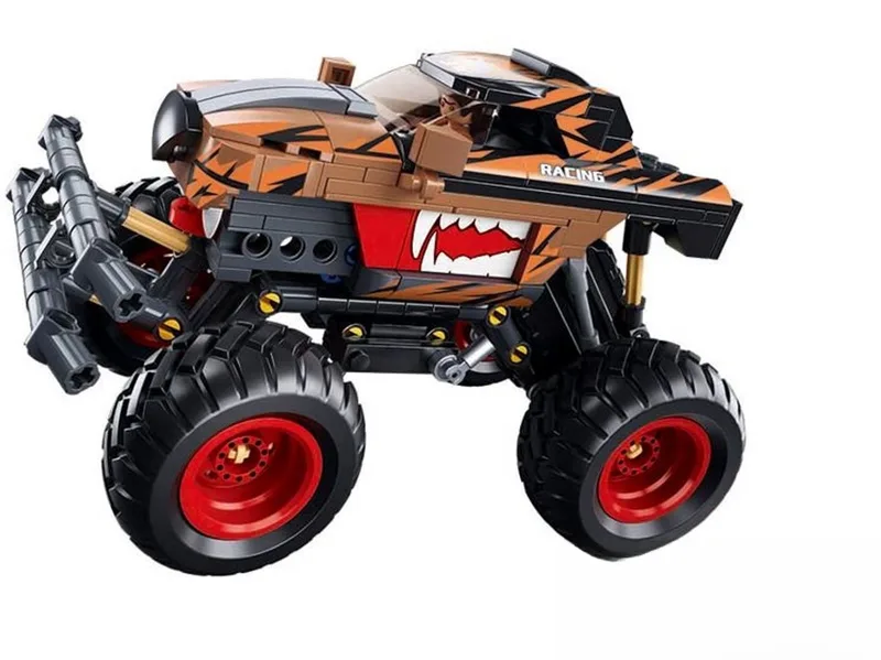PowerBricks Monster Truck Oranje Racing Off Road bouwspeelgoed – Constructiespeelgoed voertuig modelbouw – bouwdoos met 269 bouwstenen – M38-B1160 – vanaf 6 jaar de Sluban en Oranje Bruin – photo du produit