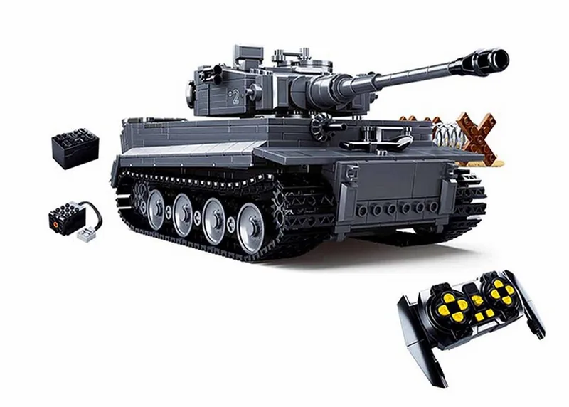 PowerBricks RC voertuig Tiger Tank bouwset WWII constructie modelbouw speelgoed bouwpakket vanaf 8 jaar - M38-B0851 - 814 bouwstenen de Sluban en PowerBricks Army WWII – Tiger Tank – photo du produit